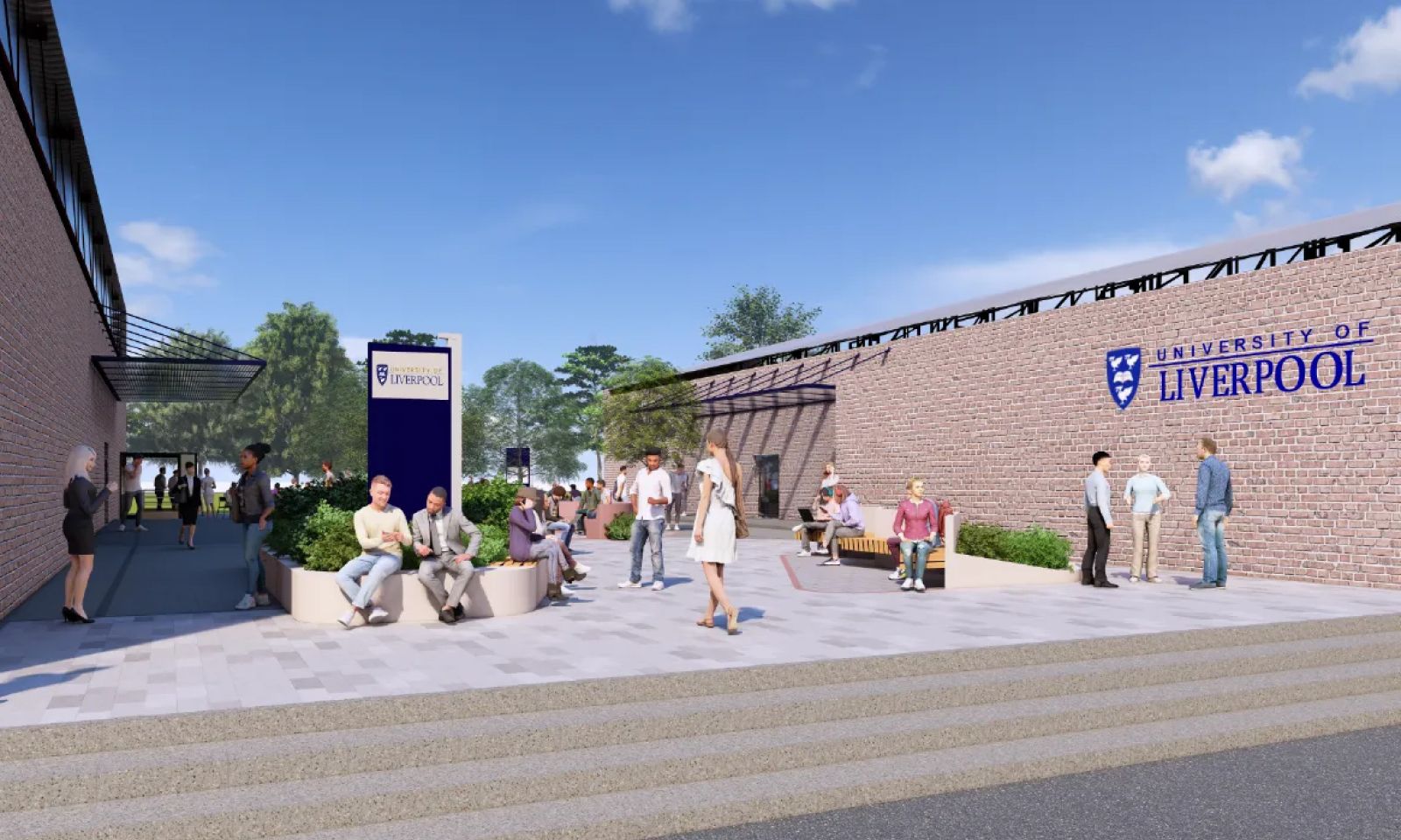 The exterior courtyard welcoming students and visitors to the campus will provide flexible social and event space.